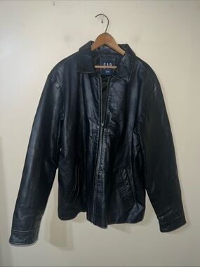 GAP Men’s Black Leather Zip-Up Bomber Jacket Large